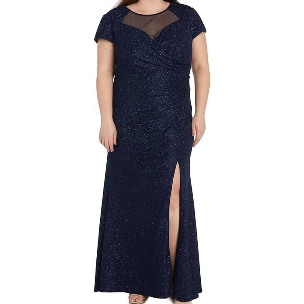 Nightway Long Glitter Knit Dress Sweetheart Gown (Size 16W) High Slit Luxury NEW